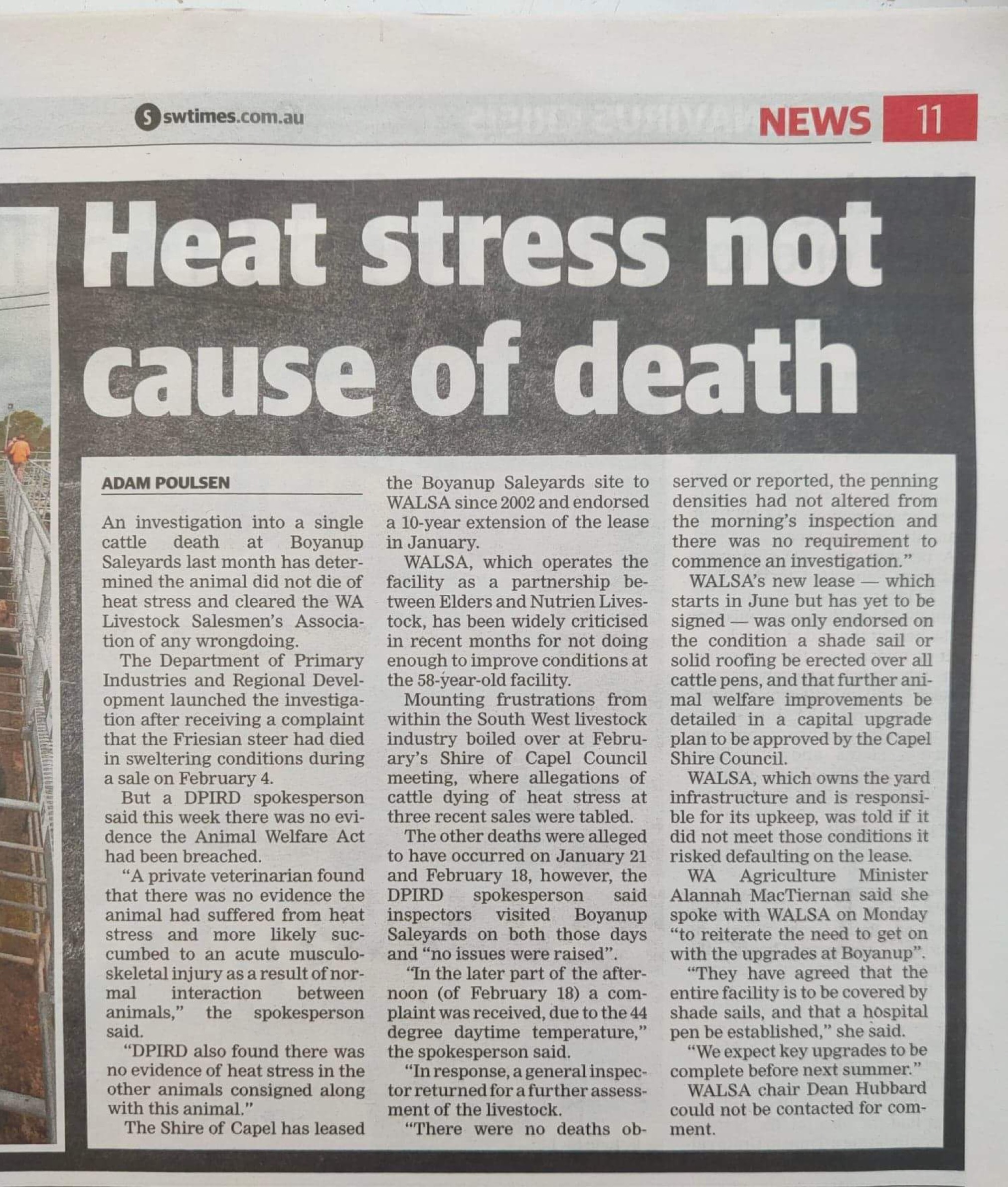 South West Times Newspaper article