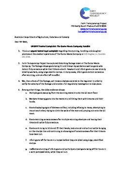 Formal complaint into slaughtering practices at Game Meats Company, Eurobin VIC (redacted)