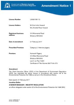 Kamarah Piggery Licence Amendment Notice