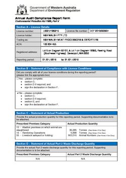 V & V Walsh Abattoir Annual Audit Compliance Report