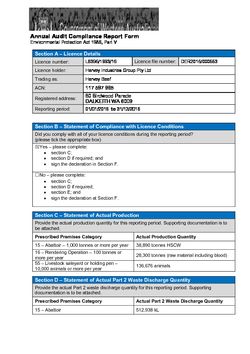 Harvey Beef Abattoir Annual Audit Compliance Report