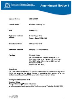 Mundella Food Dairy & Milk Processing Licence Amendment