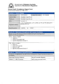 Mundella Food Dairy & Milk Processing Annual Audit Compliance Report