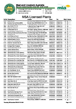 Meat & Livestock Aust MSA Licenced Plants