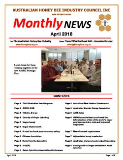 Australian Honey Bee Industry Council Inc. Monthly Newletter - April 2018