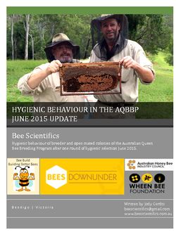 Hygienic Behaviour in the Australian Queen Bee Breeding Program June 2015 Update