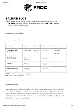 FRDC Stock Status Overview - Balmain Bugs
