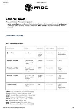 FRDC Stock Status Overview - Banana Prawn 2016
