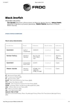 FRDC Stock Status Overview - Black Jewfish 2016