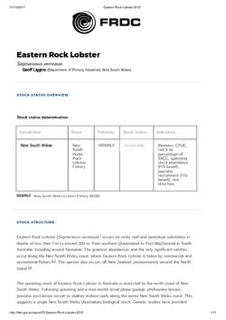 FRDC Stock Status Overview - Eastern Rock Lobster 2016
