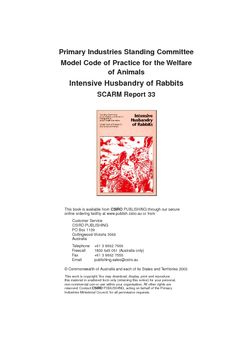 Primary Industries Standing Committee - Model Code of Practice for the Welfare of Animals - Intensive Husbandry of Rabbits - SCA