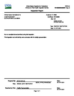 USDA Inspection Animal Actors Int 2021