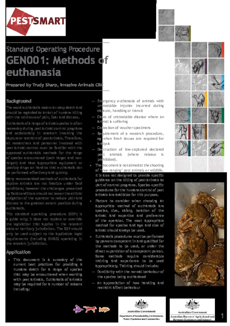 PESTSMART. Standard Operating Procedure - GEN001: Methods of euthanasia.