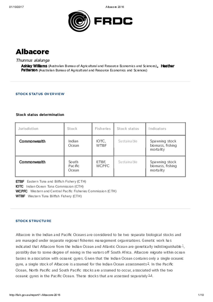 FRDC Stock Status Overview - Albacore 2016