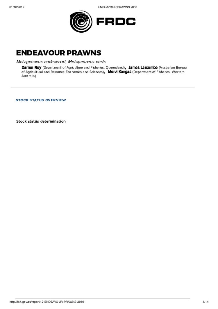 FRDC Stock Status Overview - Endeavour Prawns 2016