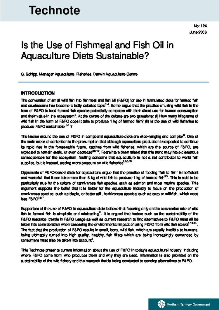Is the Use of Fishmeal and Fishoil in Aquaculture Diets Sustainable - Technote