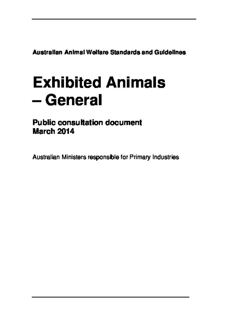 Exhibit Animals - Australian Animal Welfare Standards and Guidelines