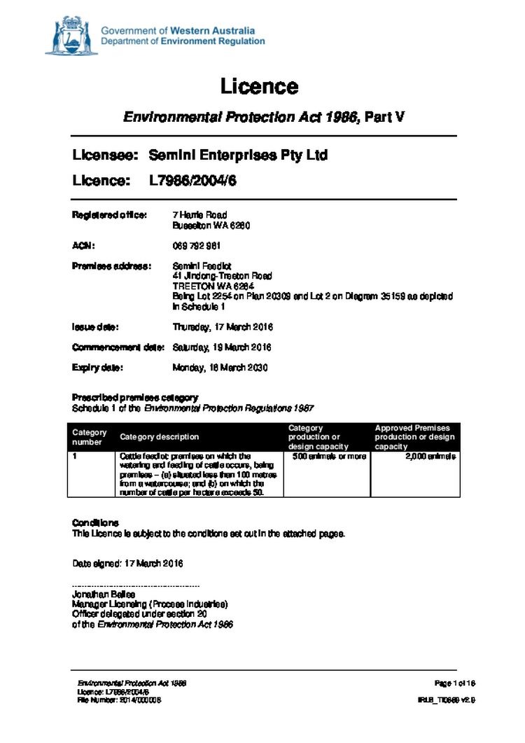 Semini Feedlot Licence