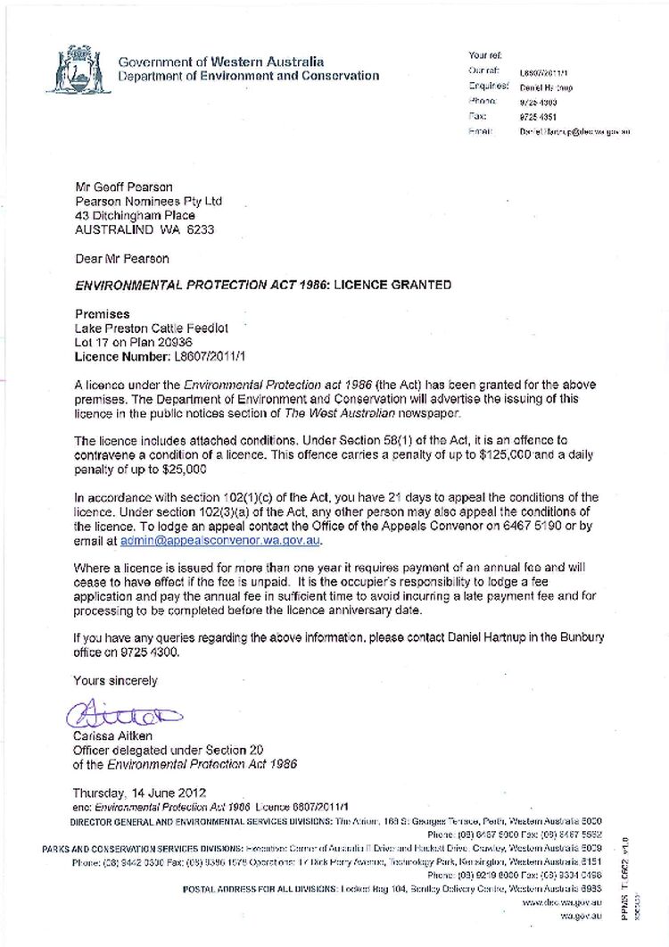 Lake Preston Cattle Feedlot Licence