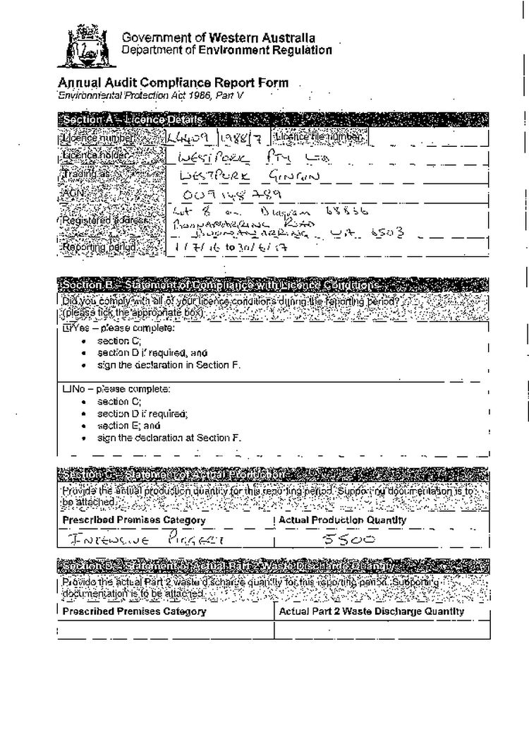 Westpork Piggery Licence Annual Audit Compliance Report