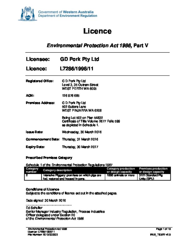 GD Pork Piggery Licence
