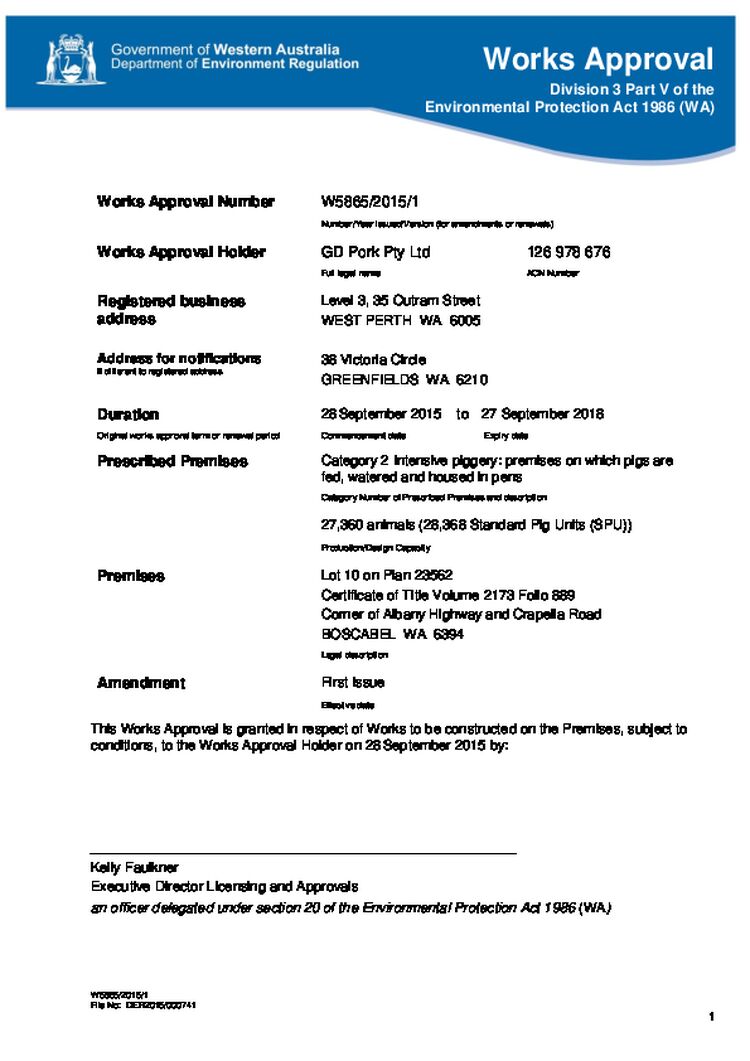 GD Pork (grower farm) Works Approval