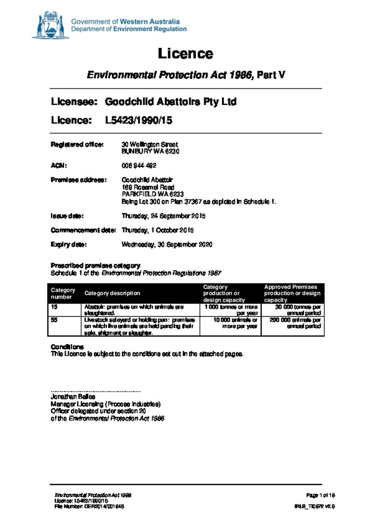 Goodchild Abattoir Licence