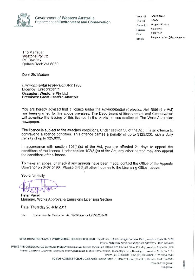 Great Eastern Abattoir Licence