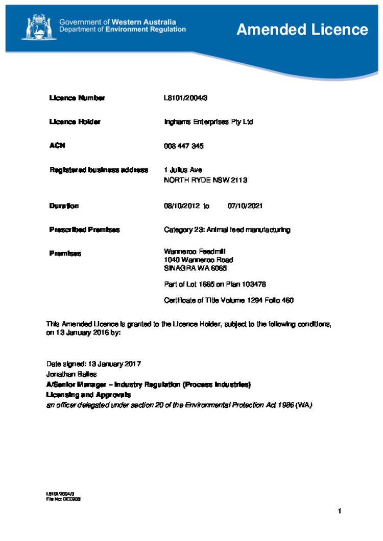 Wanneroo Feedmills Licence