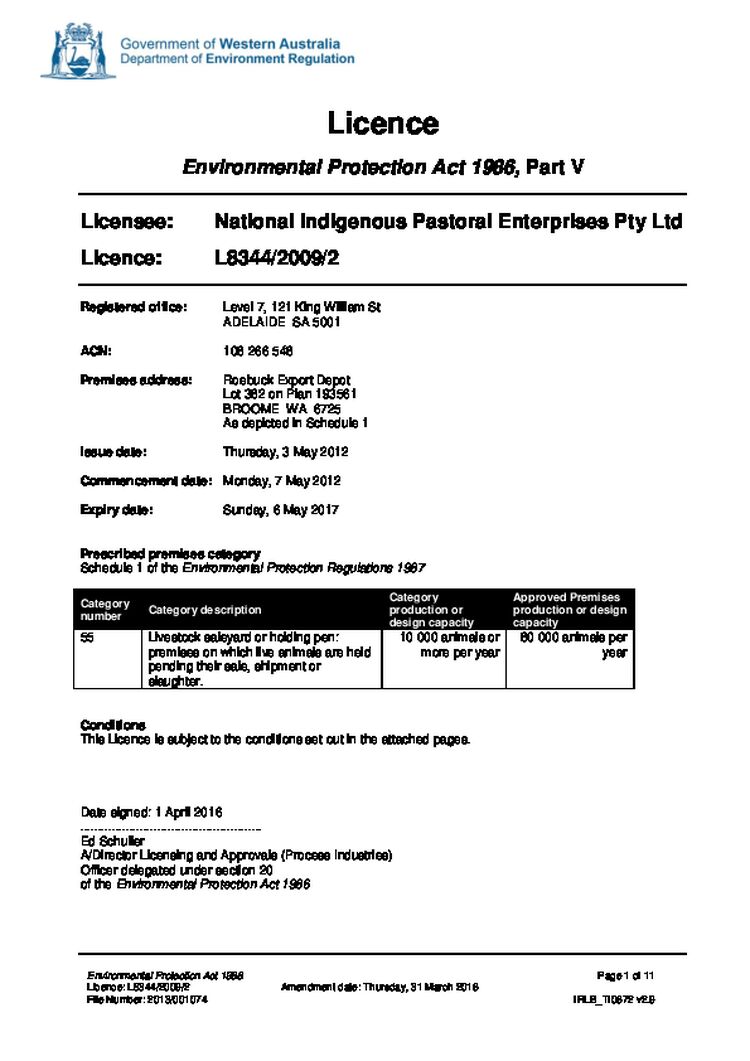 Roebuck Export Depot Licence