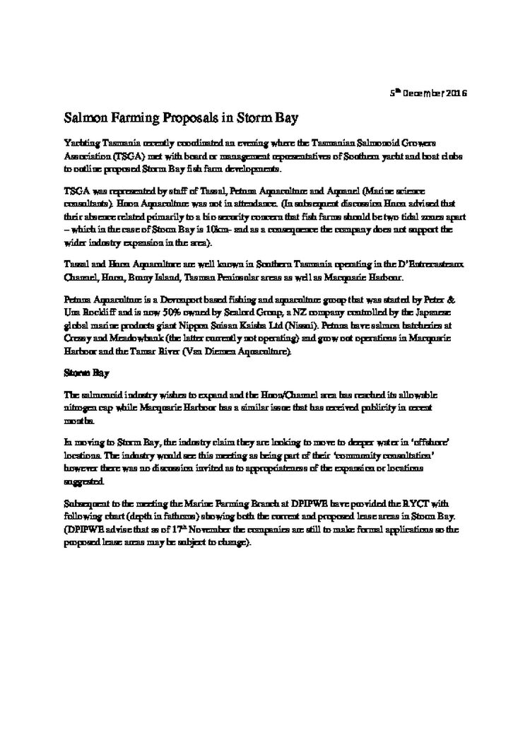 Salmon Farming Proposals in Storm Bay