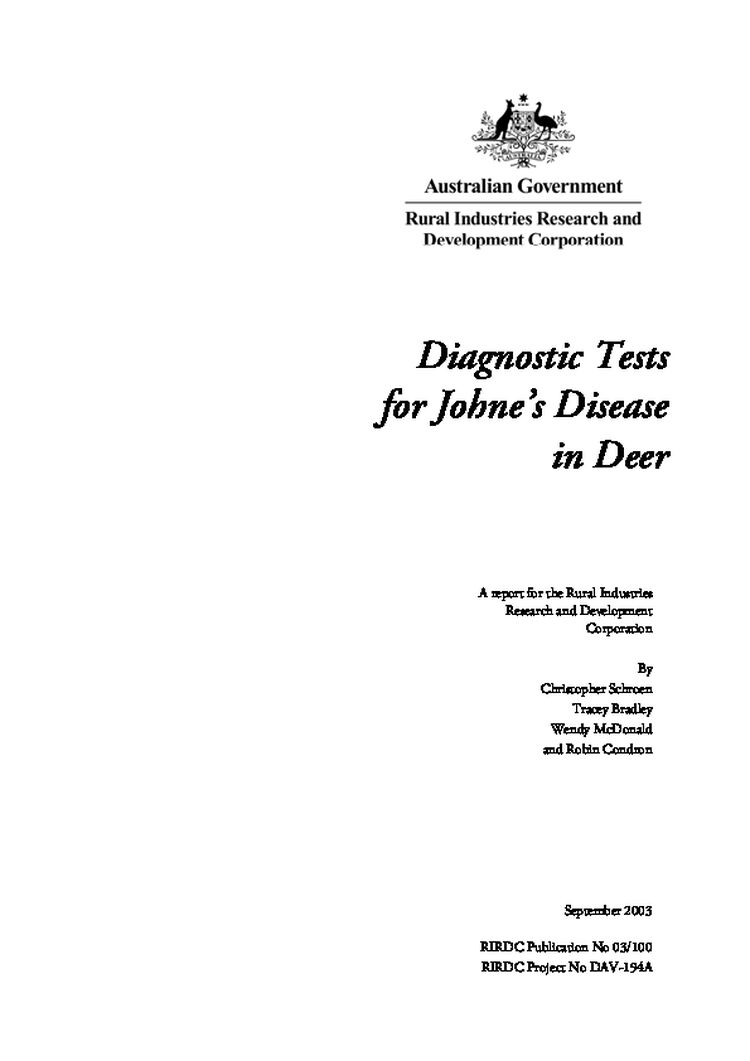 Diagnostic Tests for Johneâ€™s Disease in Deer