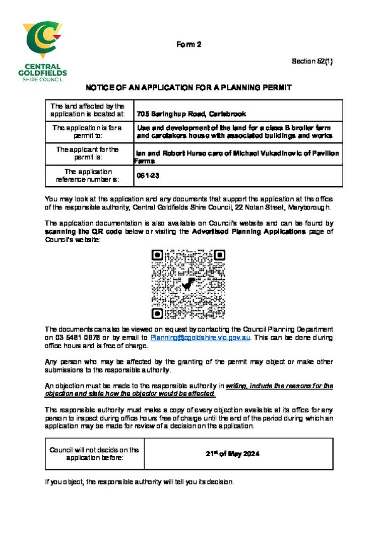 Planning Permit-705 Baringhup Road