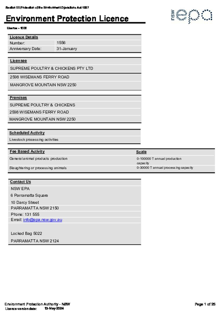 Supreme Poultry EPA Licence No1556