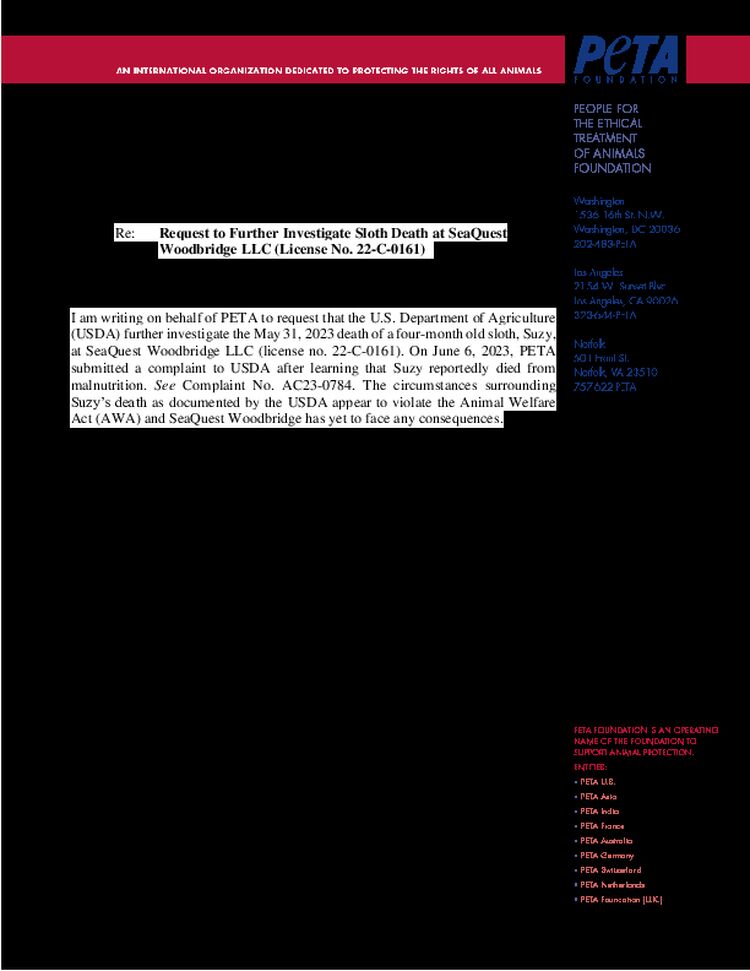 2024-05-10-usda-complaint-re-suzy-sloth-death-at-seaquest-woodbridge