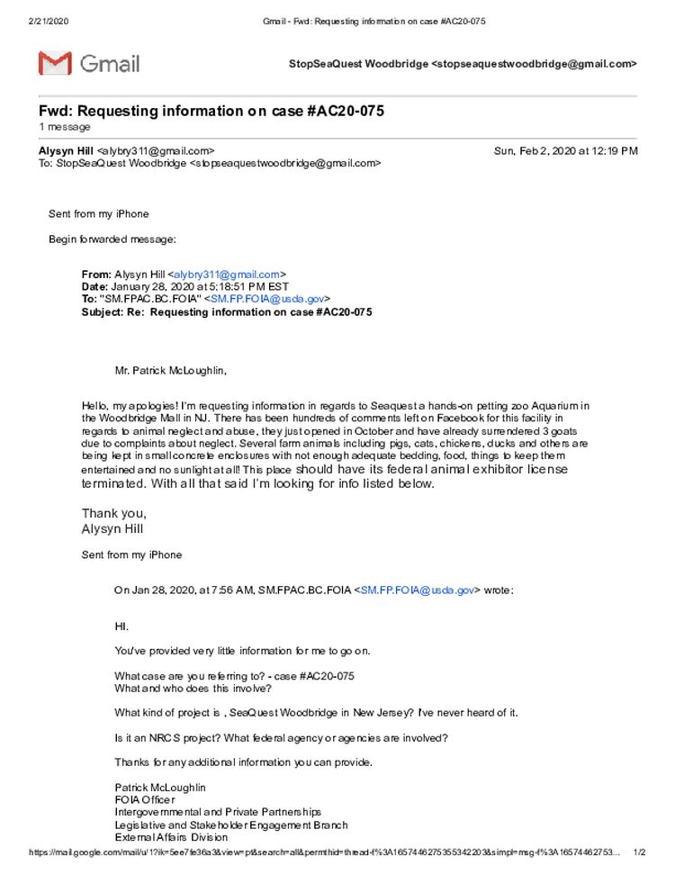 FOIA - Alysyn request letter 2020.01.27 - USDA response 2020.04.20