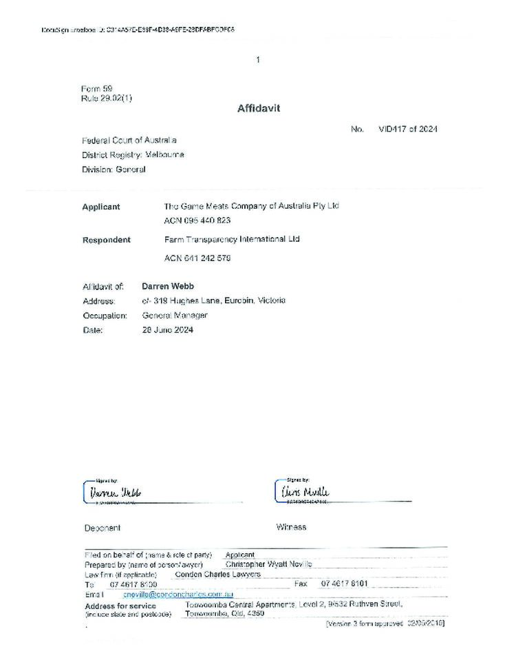 Affidavit of Darren Webb, 28 June 2024
