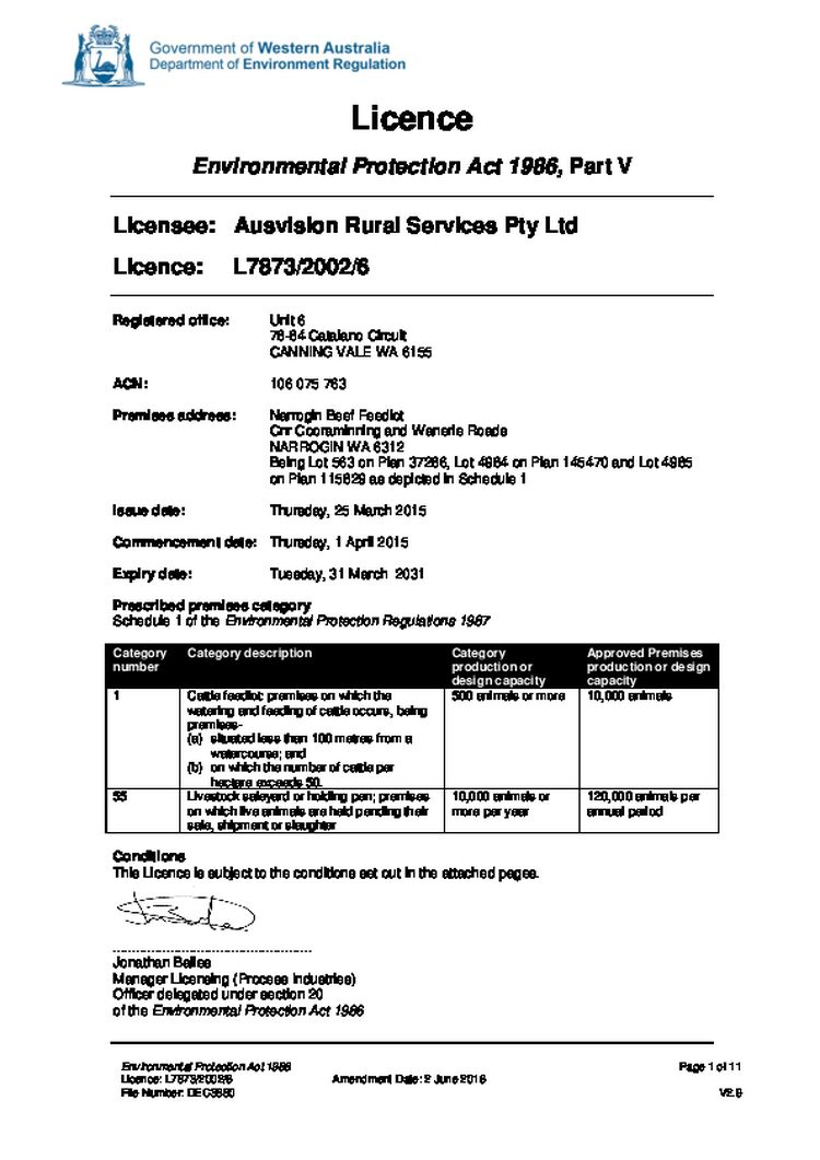 Narrogin Feedlot Licence