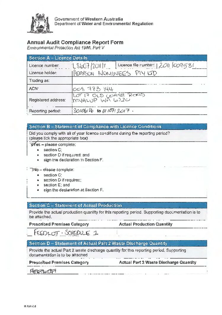 Lake Preston Cattle Feedlot Licence Annual Audit Compliance Report
