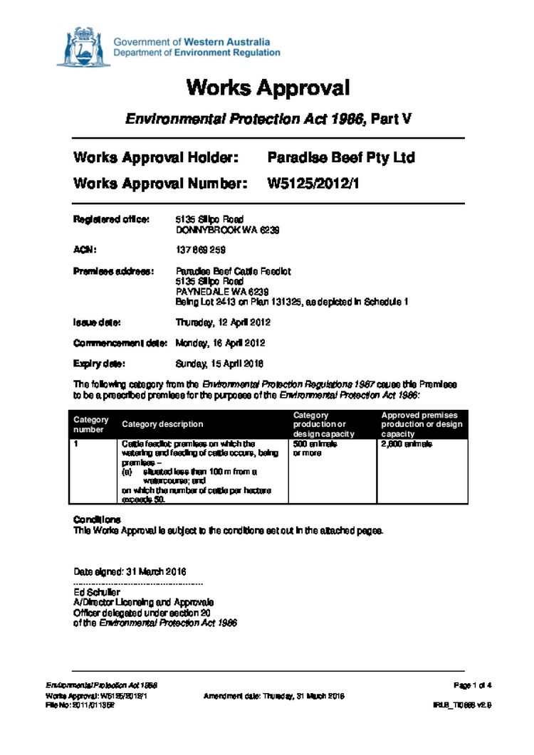 Paradise Beef Cattle Feedlot Works Approval