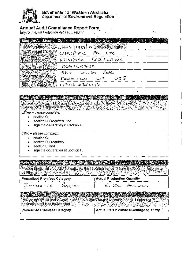 Tralka Piggery Licence Annual Audit Compliance Report