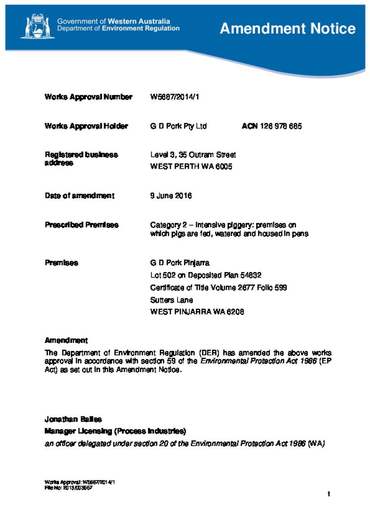 GD Pork Piggery Works Approval Amendment Notice