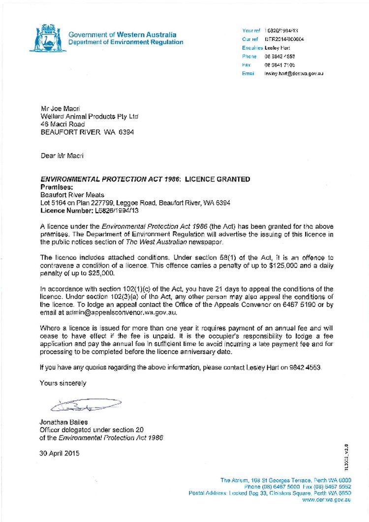 Beaufort River Meats Licence