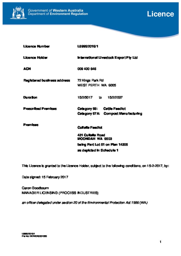 Cullalla Feedlot Licence