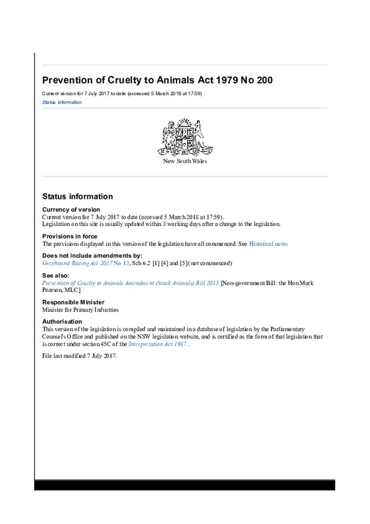 Prevention of Cruelty to Animals Act 1979 No 200