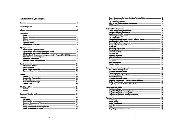 Deer Farming Handbook - Table of Contents & Glossary