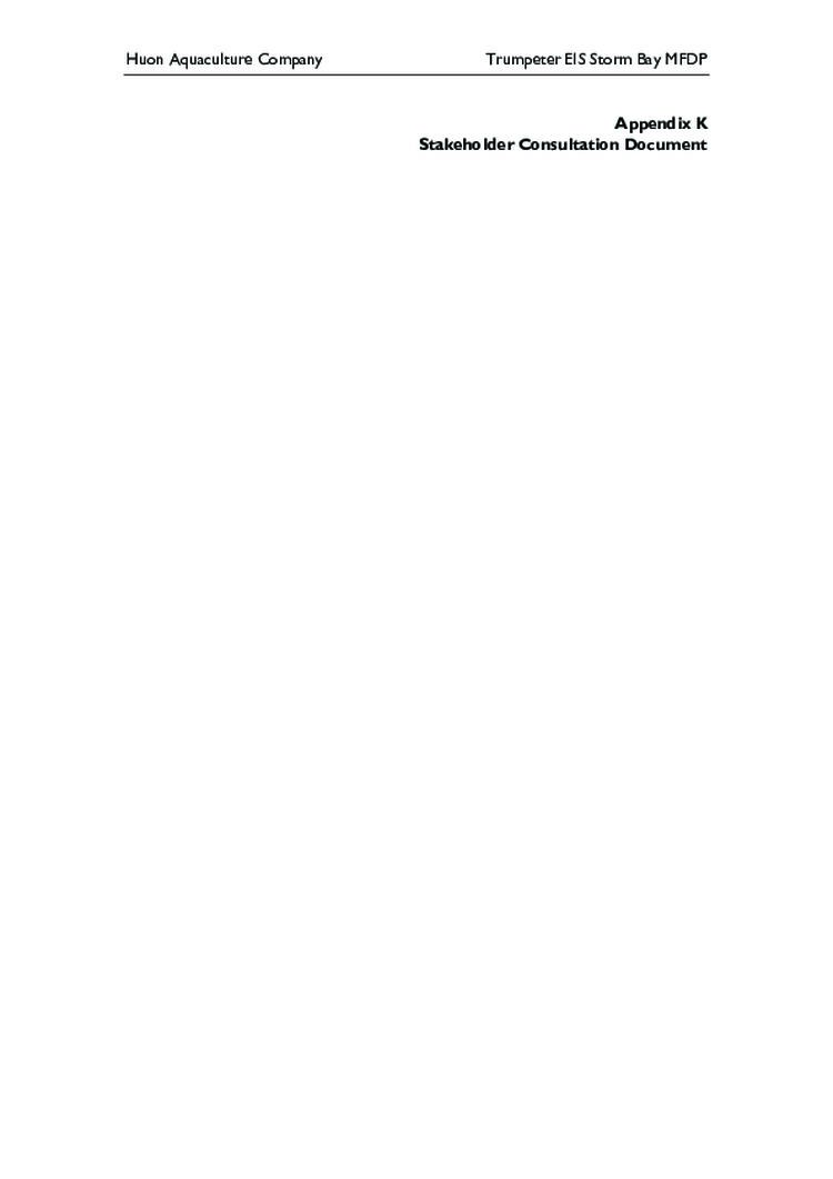 Huon Aquaculture- Appendix K Stakeholder Consultation Document