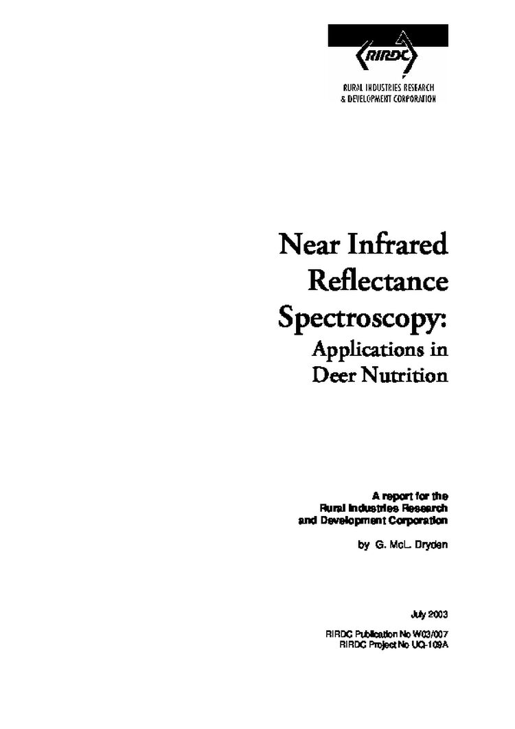 Near Infrared Reflectance Spectroscopy: Applications in Deer Nutrition
