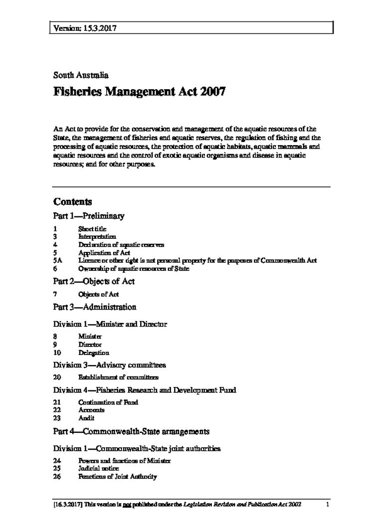 South Australia Fisheries Management Act 2007