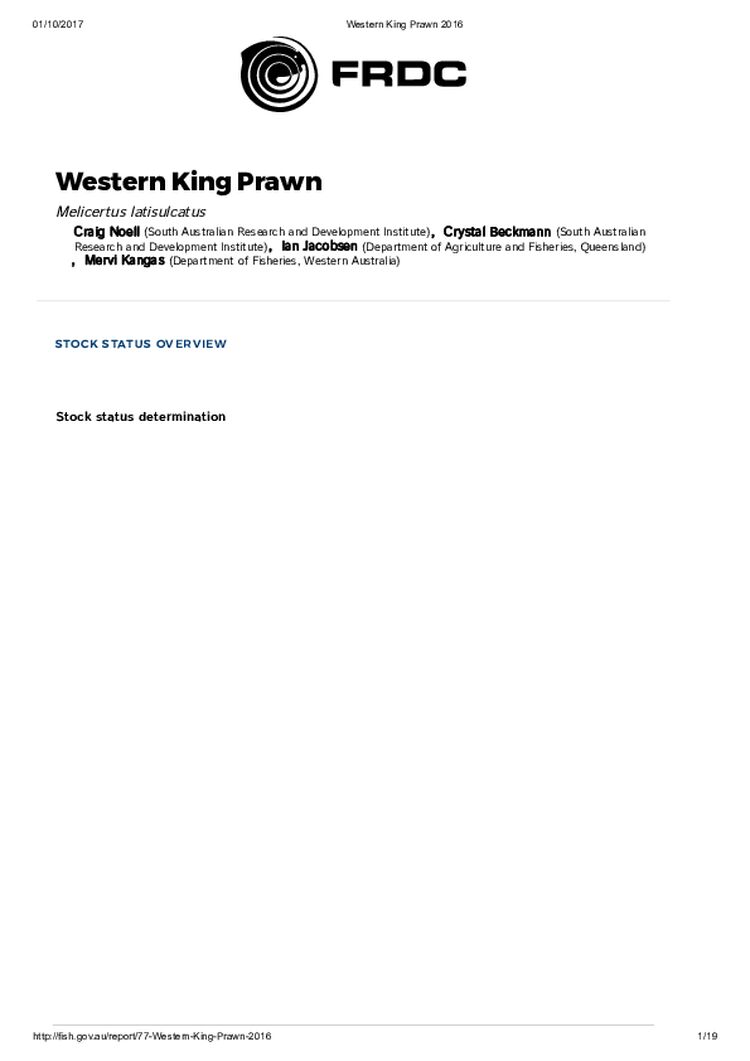 FRDC Stock Status Overview - Western King Prawn 2016